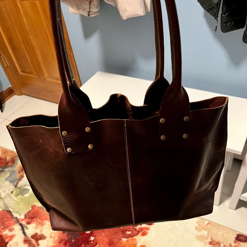 Brown leather tote